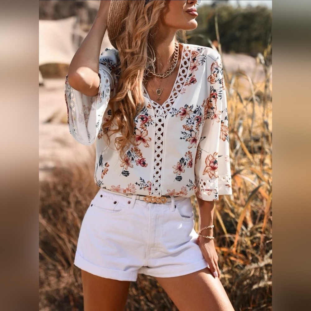 Floral bell sleeve top